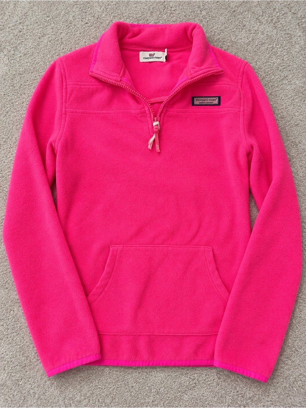 Vineyard Vines Girls Hot Pink Fleece Quarter-Zip Pullover